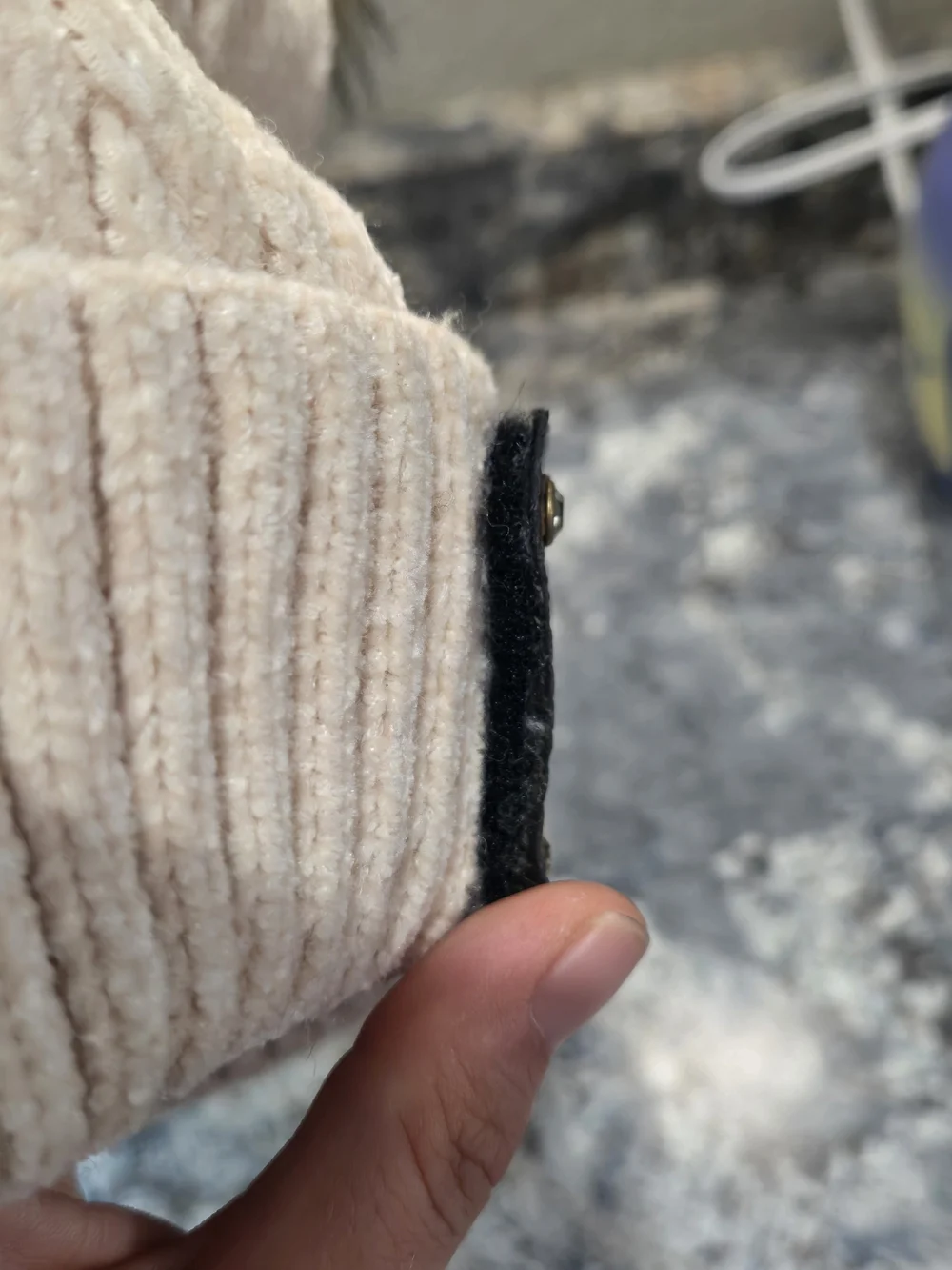 Louis Vuitton Custom Cream Cable Knit Beanie with Brown Fur Pom